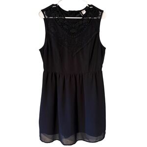 H&M Divided Black Crochet Lace Chiffon Fit & Flare Mini Dress Womens Size 12
